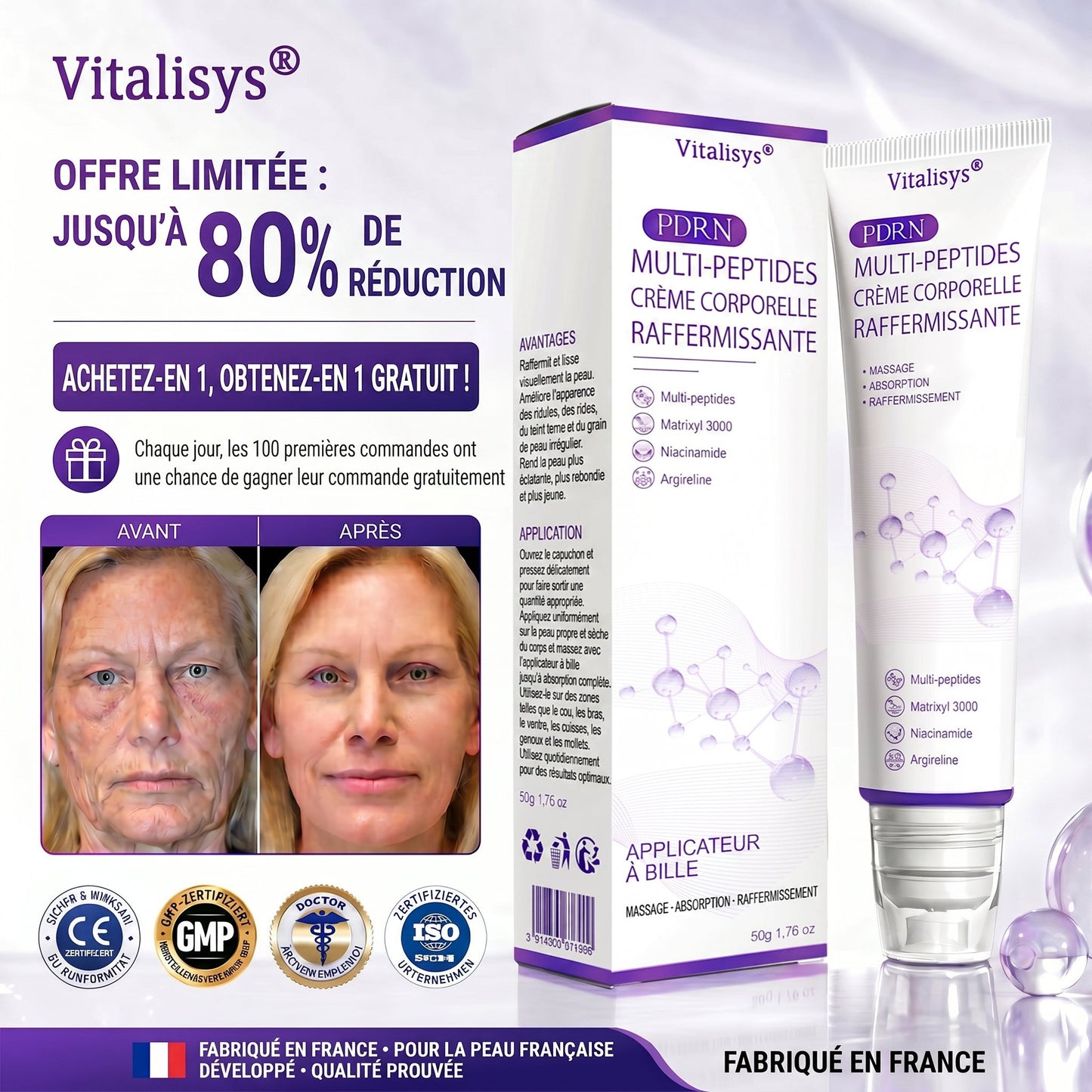👑Boutique officielle✅ : Vitalisys® PDRN Crème Corps avec Roller ✨ – Anti-âge, hydratation, fermeté et régénération. Pour un teint unifié, traite acné, taches pigmentaires et verrues 🥰